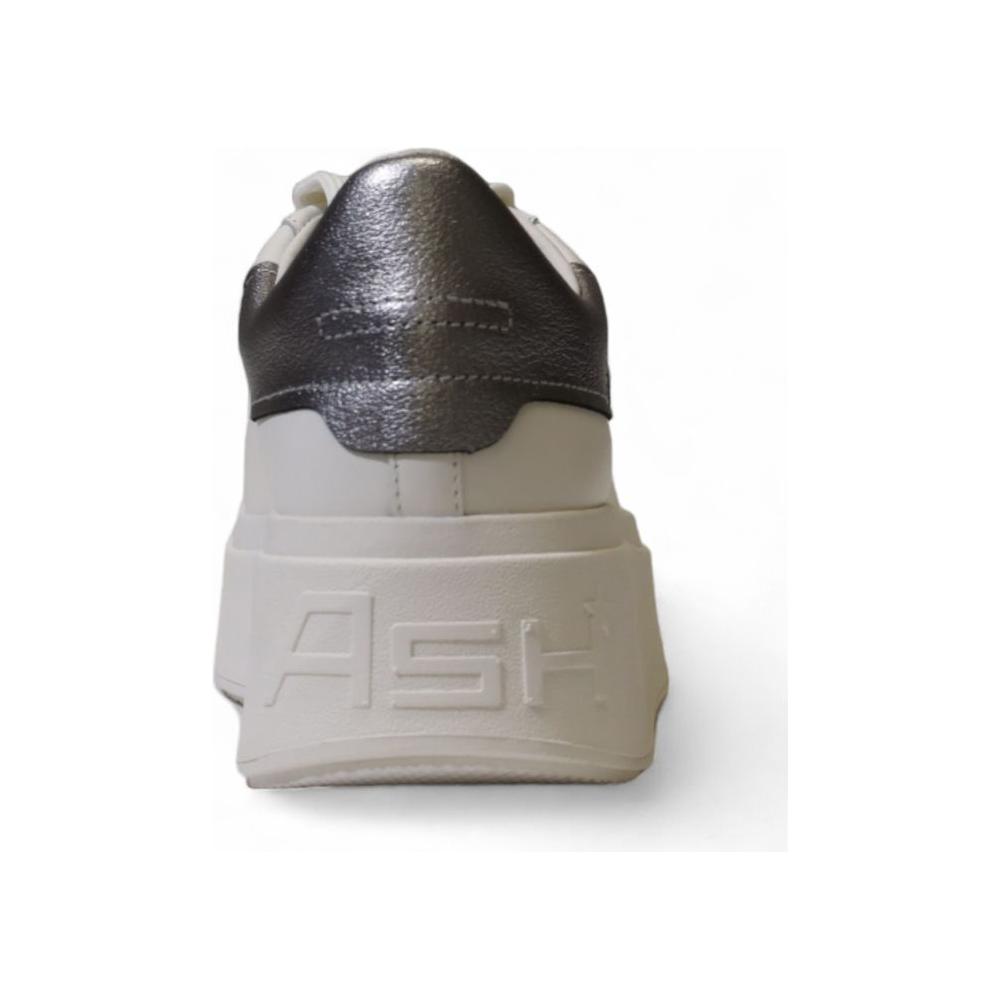 Back view of ASH Bicolor Leather Sneaker in white with metallic heel, women's fall/winter collection, 80% leather, 20% fabric.