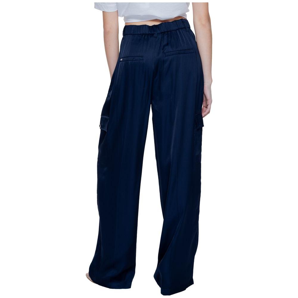 Street One blue viscose palazzo pants for women, spring/summer collection, 100% viscose fabric, back view with cargo pockets.
