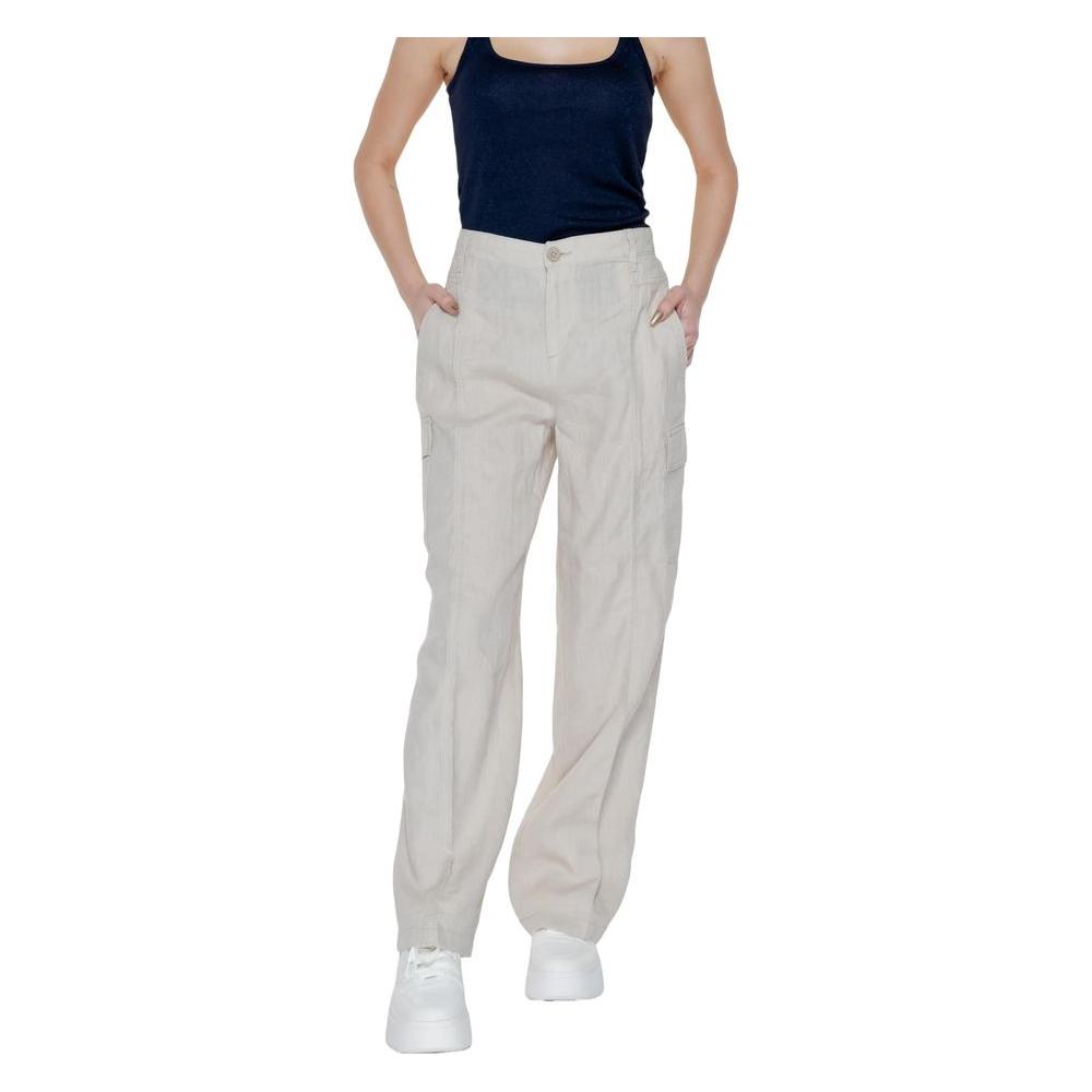Street One beige linen bootcut pants for women, ideal for spring/summer, 100% linen, showcasing casual chic style.