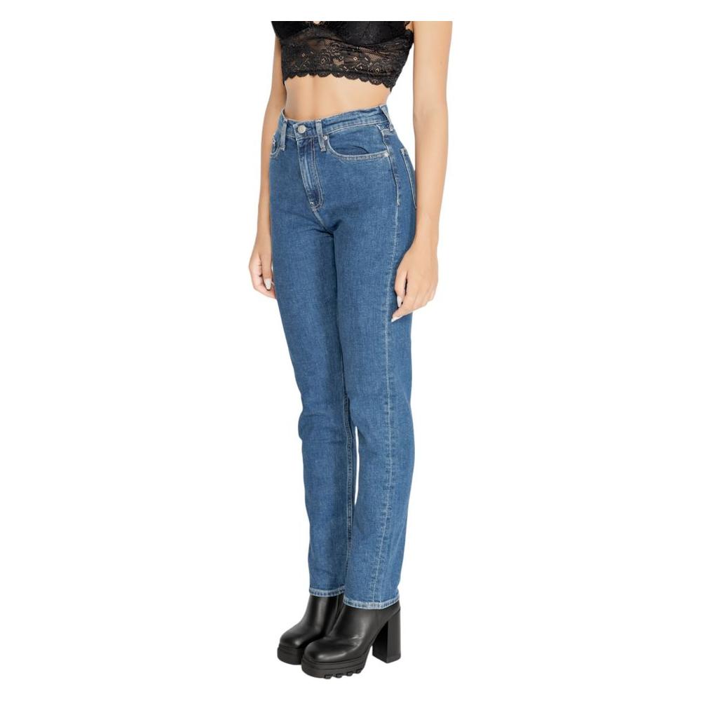 Women's slim blue jeans from Calvin Klein, Fall/Winter collection, 79% cotton, showcasing stylish fit and eco-friendly material.