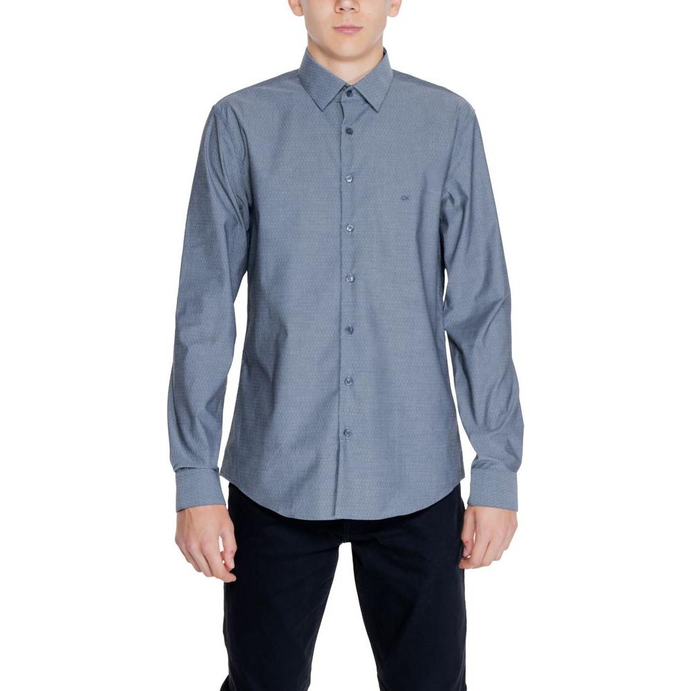 Men's Calvin Klein black cotton shirt with long sleeves and button-down front, made of 96% cotton and 4% elastane for comfort.