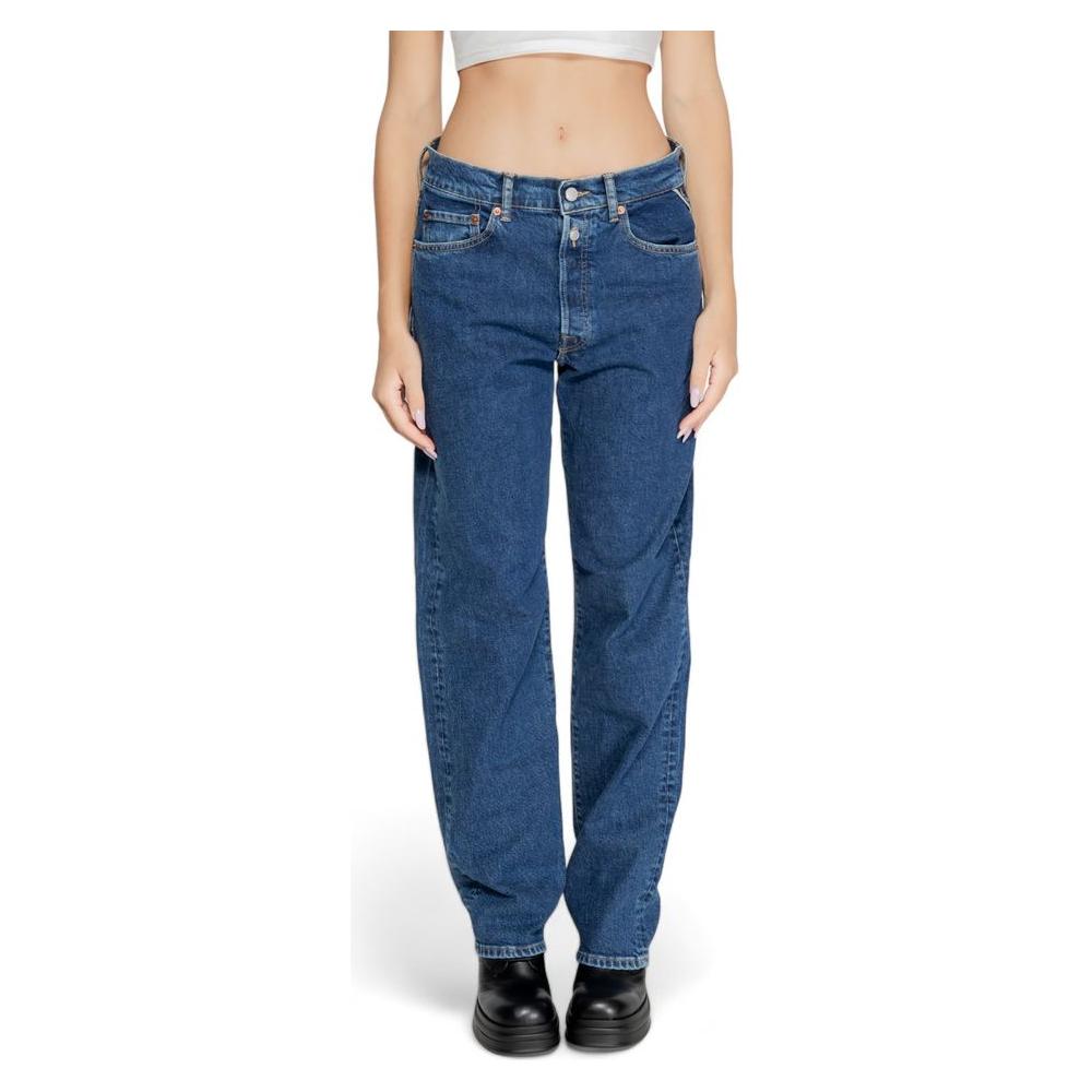 Women's Replay blue cotton jeans, fall/winter collection, regular fit, featuring 99% cotton and 1% elastane for comfort.
