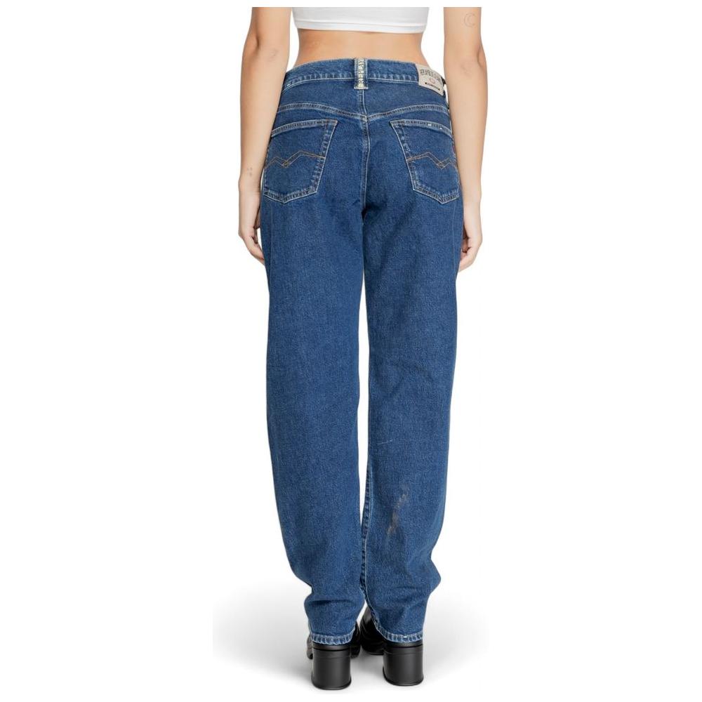 Back view of Replay Blue Cotton Mom Jeans for women, made of 99% cotton and 1% elastane, ideal for fall/winter collection.