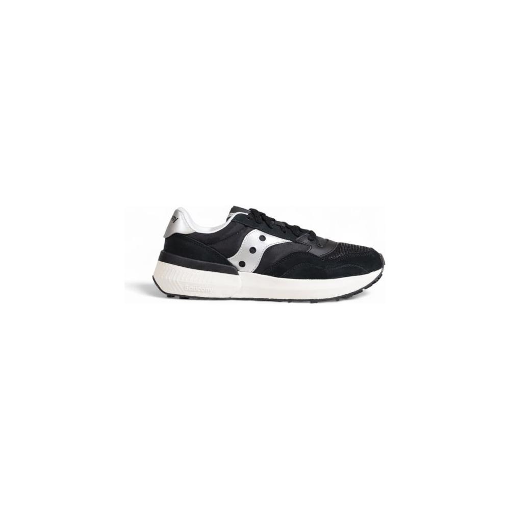 Saucony Bicolor Fabric Sneaker in black and white, lightweight and breathable with rubber sole for women, ideal for casual and active wear.