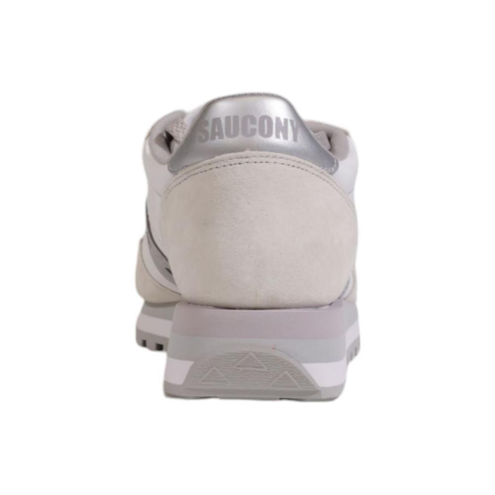 Rear view of Saucony Bicolor Suede Leather Sneaker showcasing heel design and rubber sole for grip and durability.