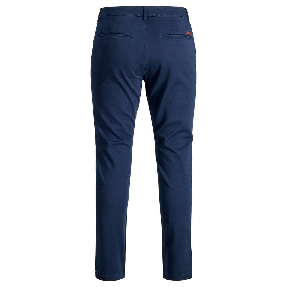 Back view of Jack Jones blue cotton slim fit men's jeans, featuring a versatile look ideal for casual or night out style.