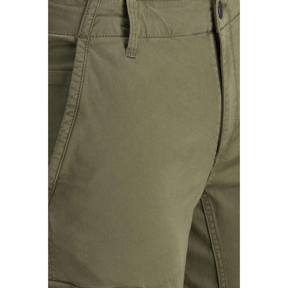 Close-up of Jack Jones Green Cotton Slim Fit Pants with side pocket detail, showcasing durable fabric and stylish design.