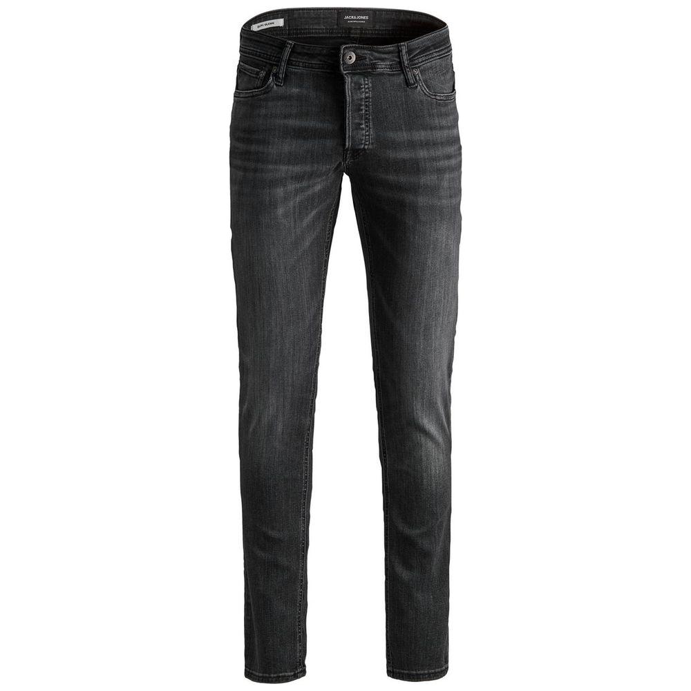 Jack Jones black organic cotton skinny jeans for men, modern stylish look, made with polyester and elastane for comfort and stretch.