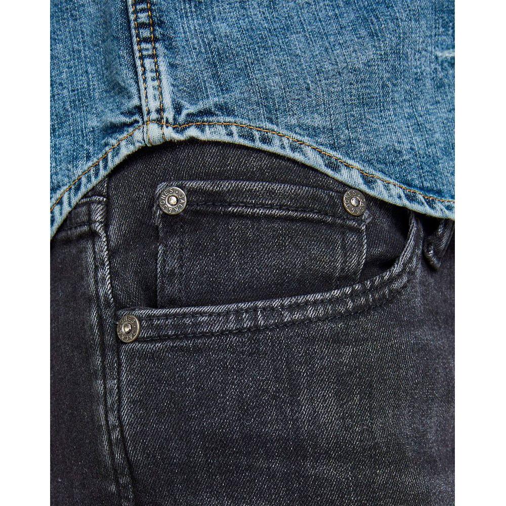 Close-up of Jack Jones black organic cotton jeans showcasing pocket detail and denim texture for modern style.