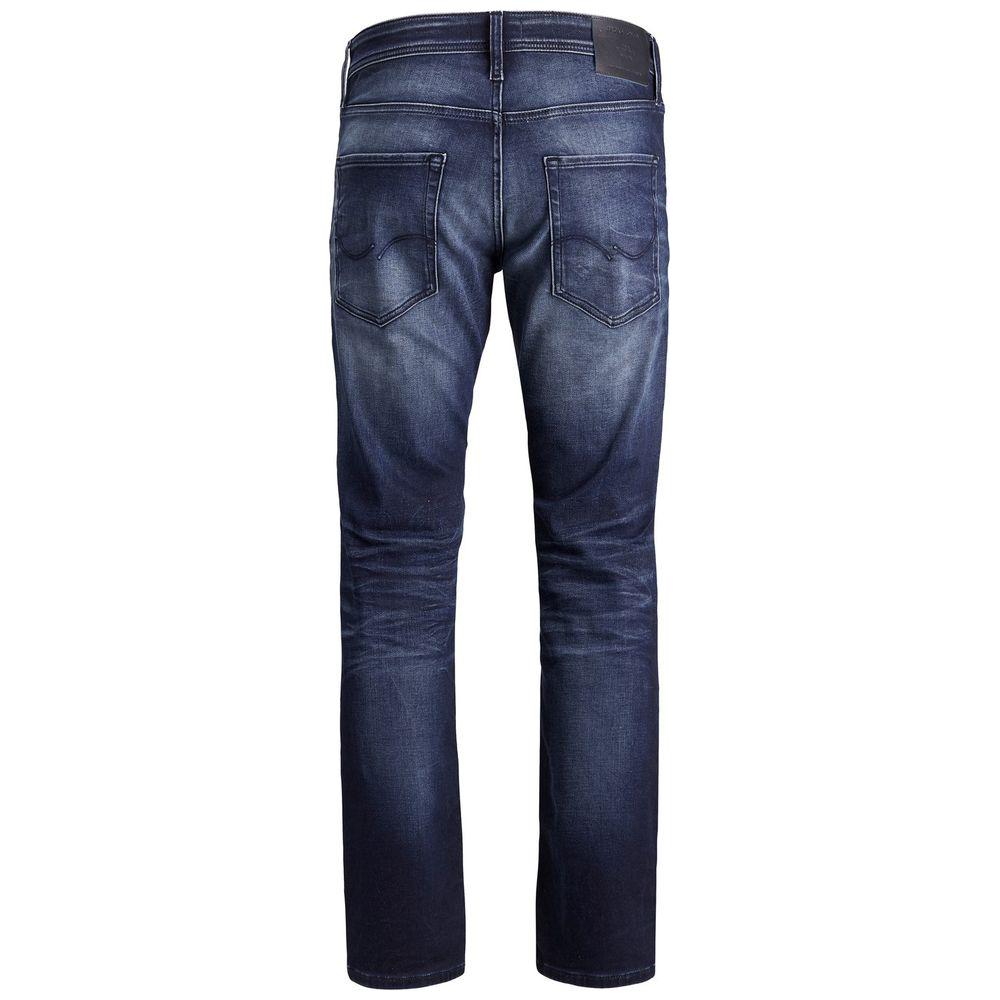 Back view of Jack Jones Blue Cotton Jeans, regular/loose fit, crafted from 96% cotton and 4% elastane for comfort and flexibility.
