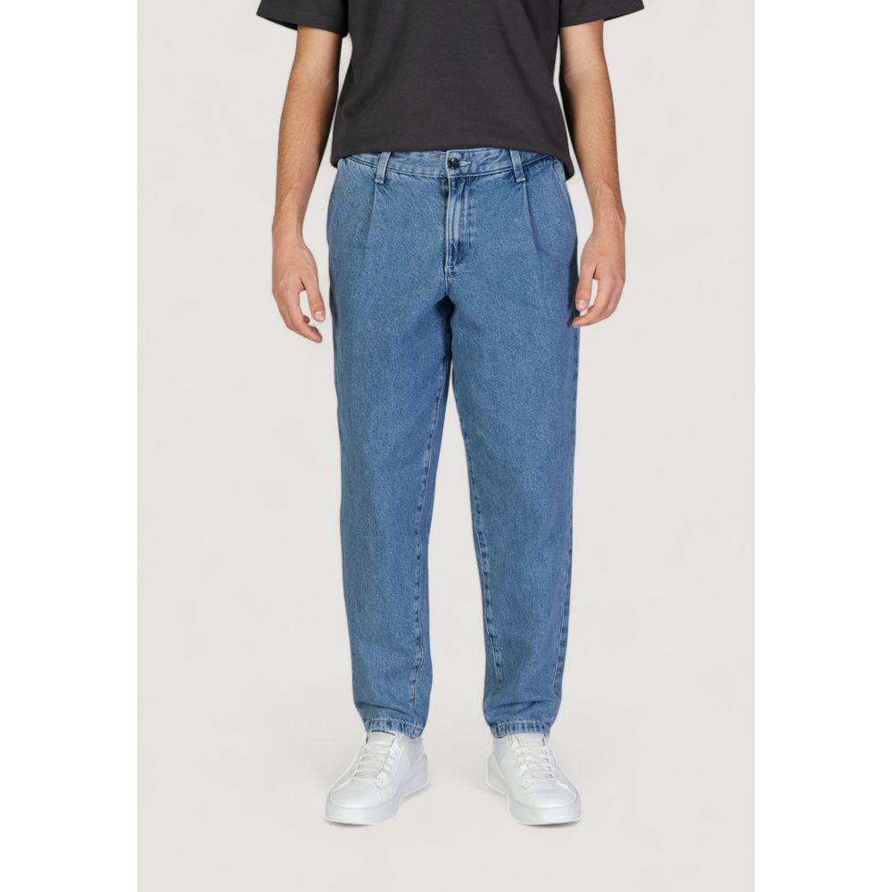 Jack Jones blue cotton jeans for men, regular fit, part of the fall/winter collection, featuring 95% cotton and 5% recycled cotton.