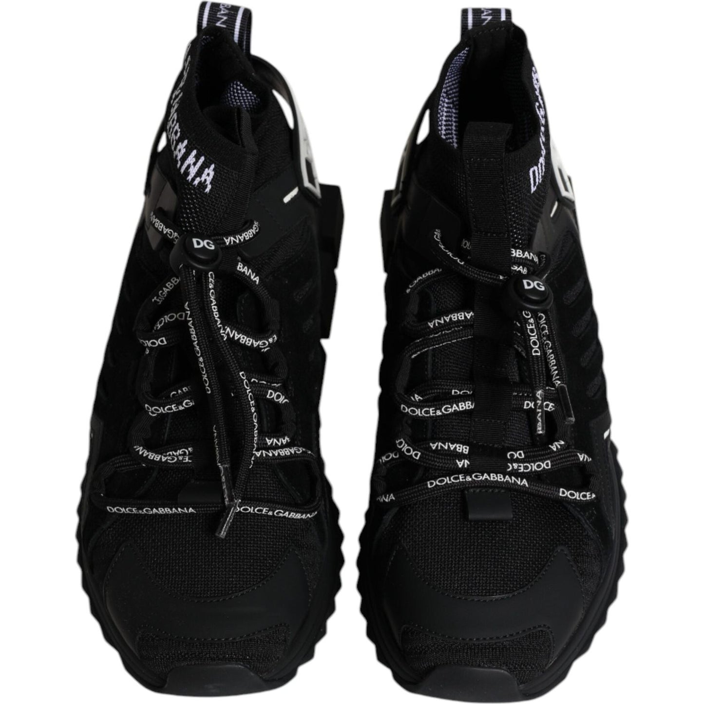 Dolce & Gabbana Black Sorrento logo sneakers for men, featuring lace-up closure and rubber sole, luxury Italian design.