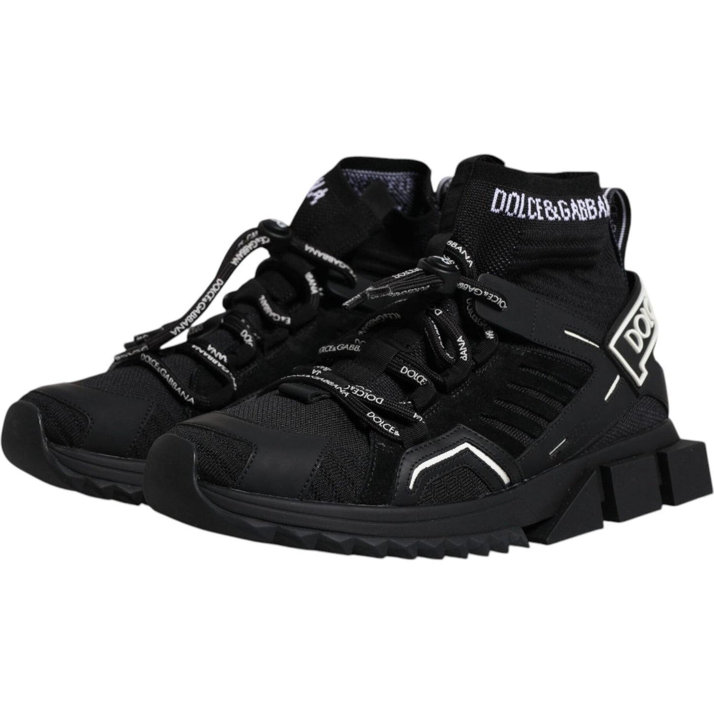 Dolce & Gabbana Sorrento Black Logo Sneakers for Men, Italian Craftsmanship, Lace-up Shoes with Rubber Sole, Stylish and Exclusive Design.