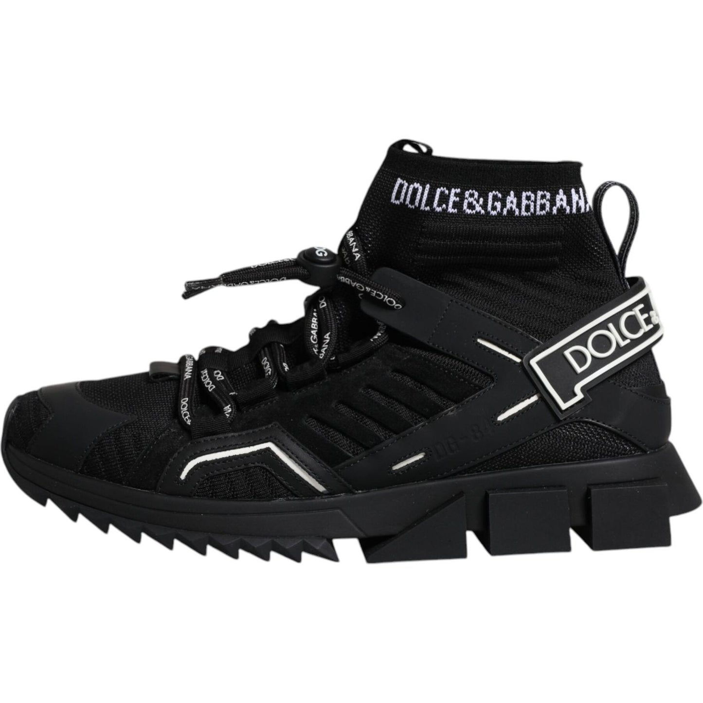 Dolce & Gabbana Sorrento black sneakers with logo, lace-up design, rubber sole, high-top, made in Italy.