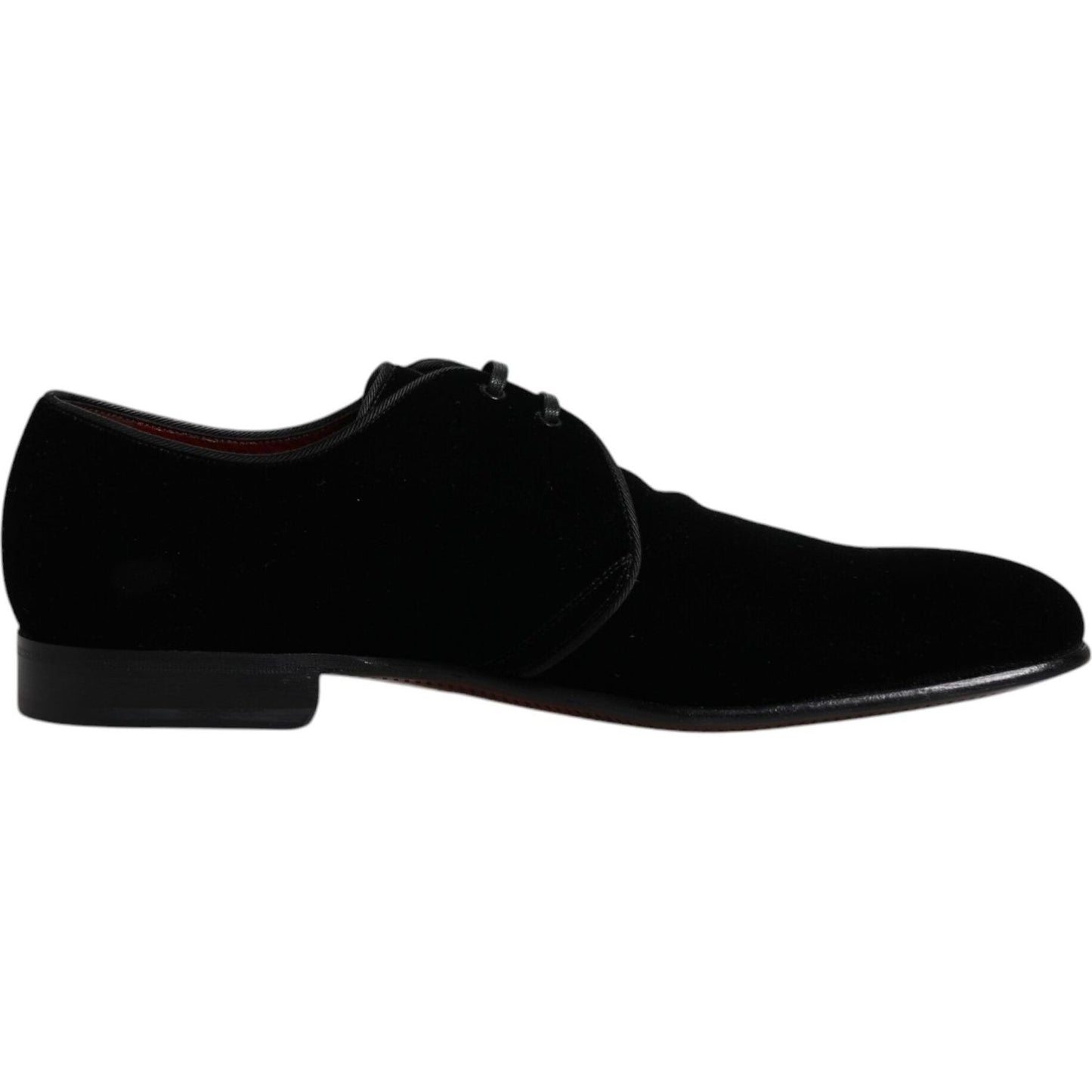 Dolce & Gabbana black velvet leather lace-up Derby shoes, featuring high craftsmanship and luxury design, made in Italy.