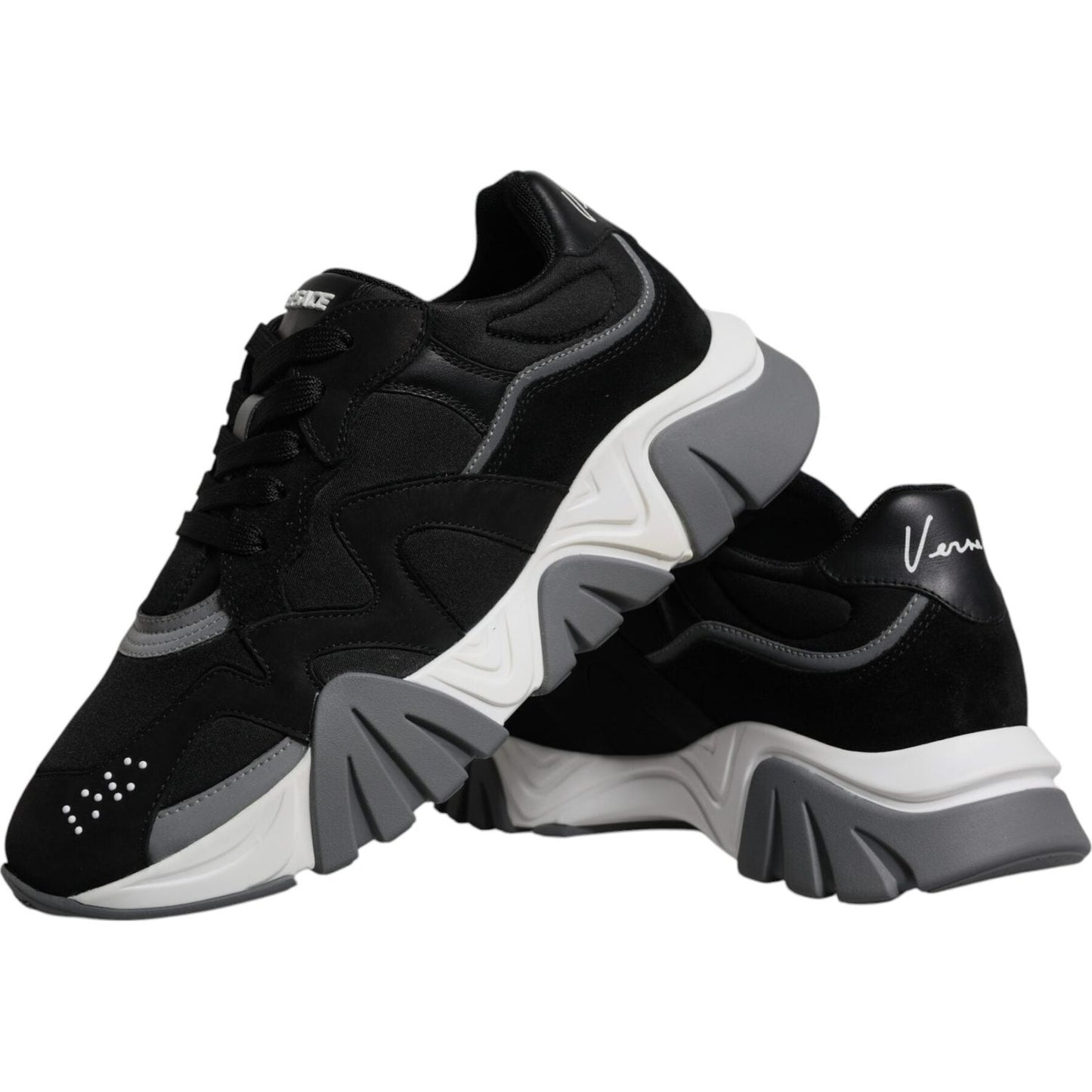 Versace Black Leather Neoprene Chunky Low Top Sneakers Squalo Shoes Versace Light Gray