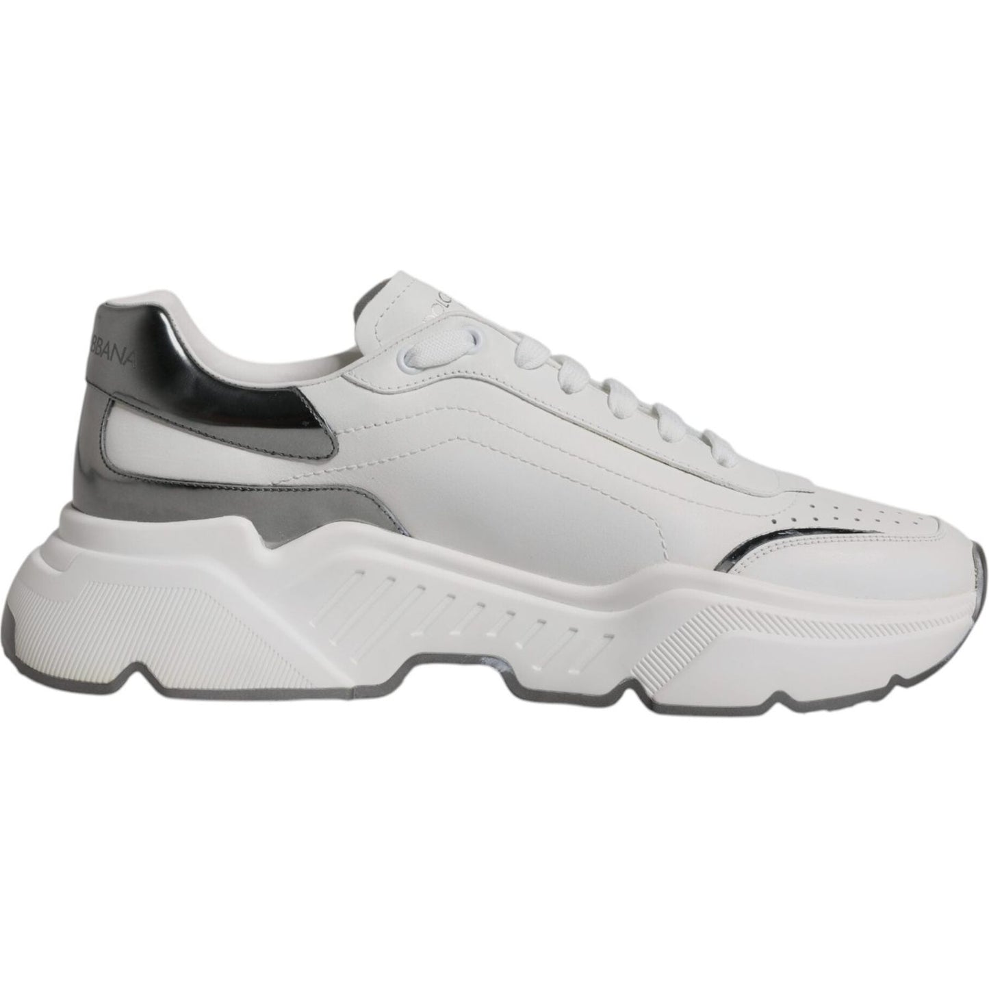 Dolce & Gabbana DAYMASTER white silver sneakers, calf leather, rubber sole, lace-up, logo, Italian craftsmanship.
