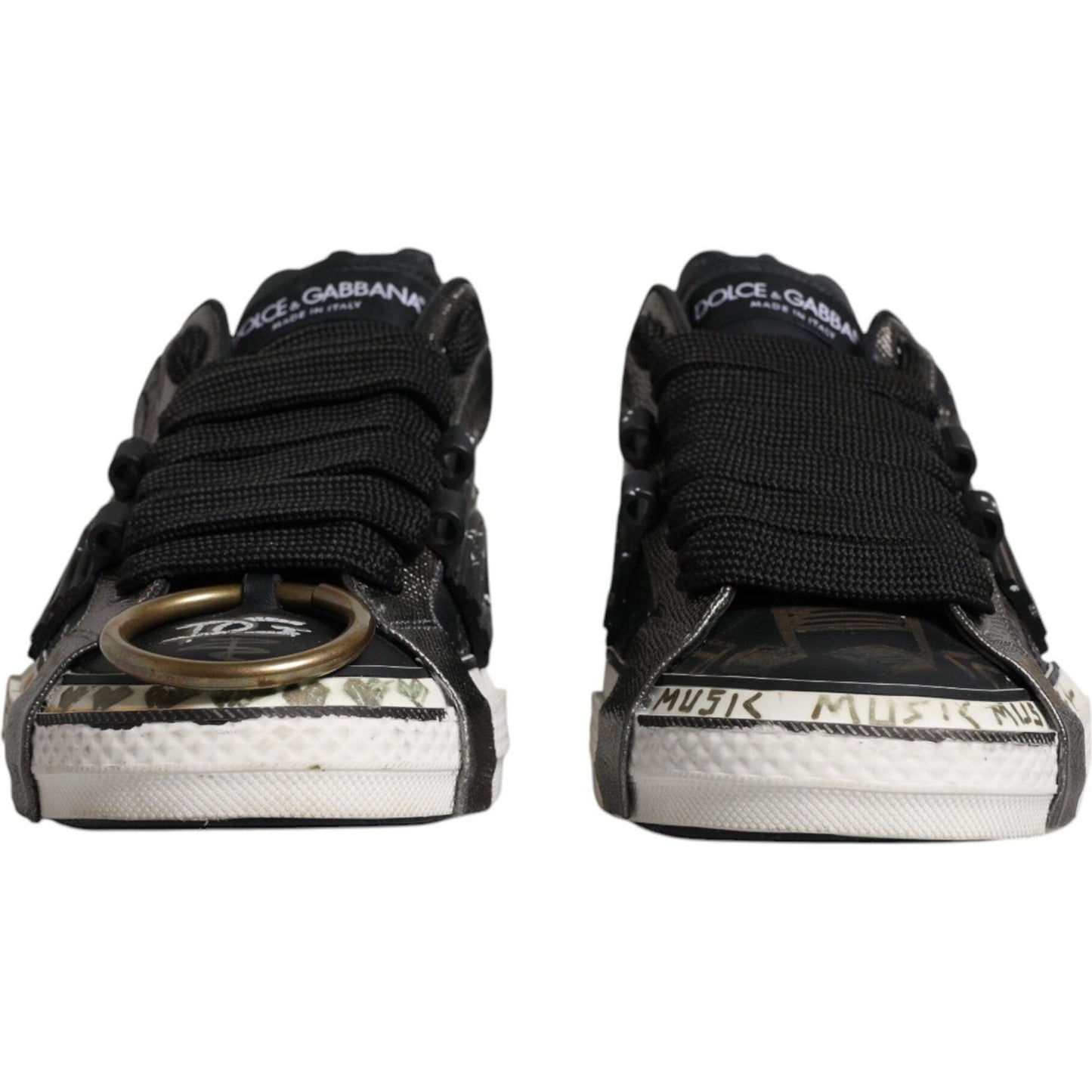Dolce & Gabbana Black White Portofino Low Top Sneakers Shoes Dolce & Gabbana Light Gray