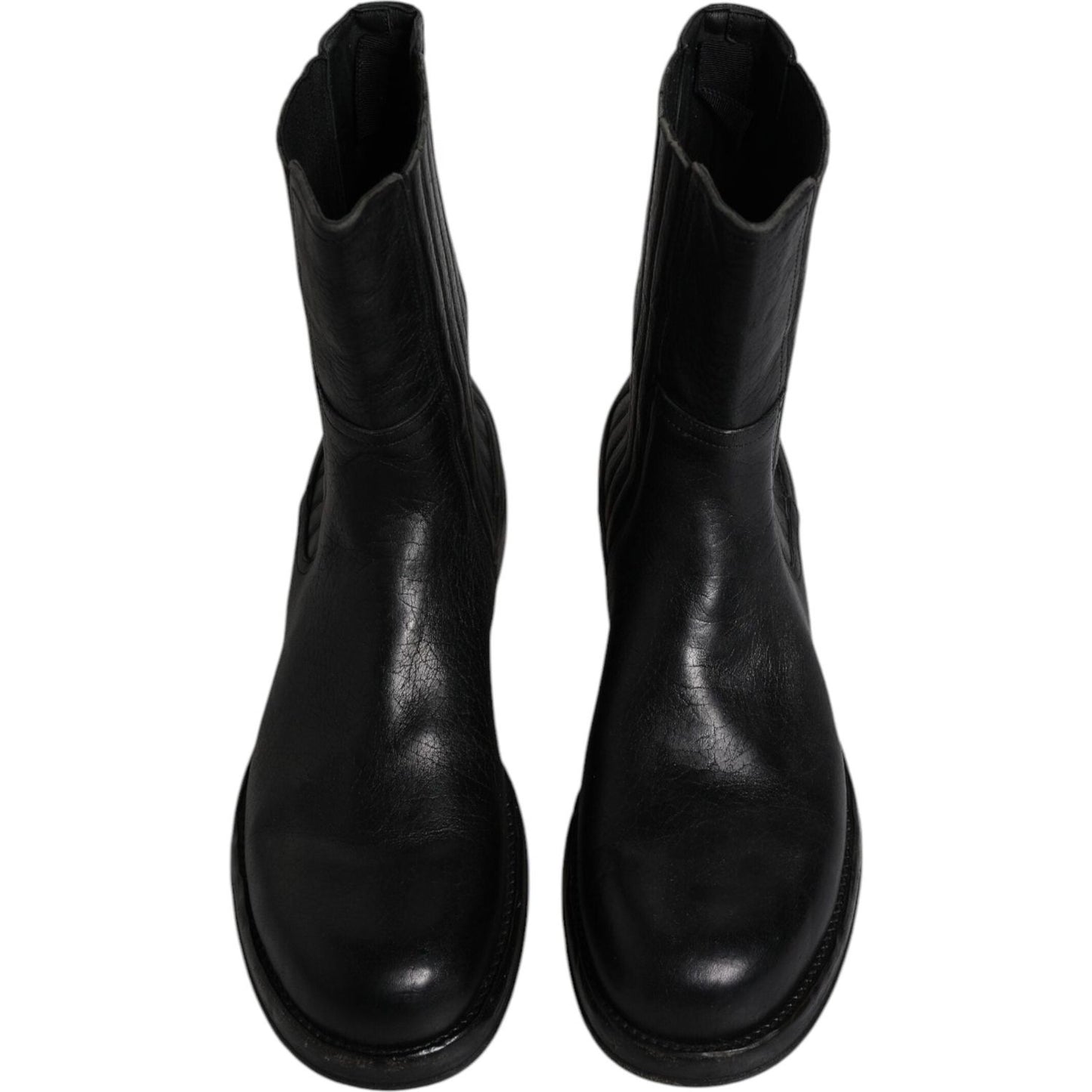 Dolce & Gabbana Black Horse Leather Mid Calf Boots Shoes Dolce & Gabbana Black