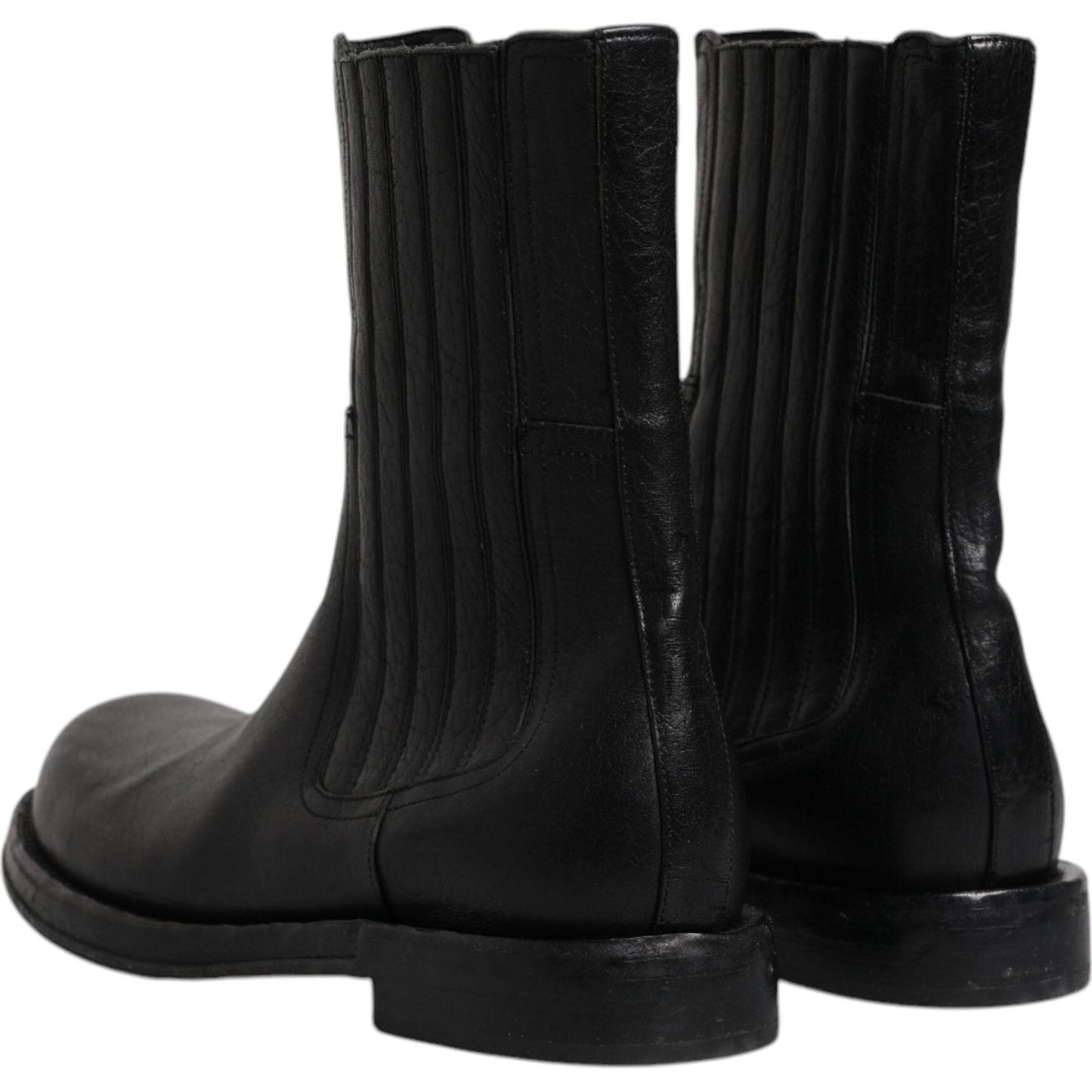 Dolce & Gabbana Black Horse Leather Mid Calf Boots Shoes Dolce & Gabbana Black