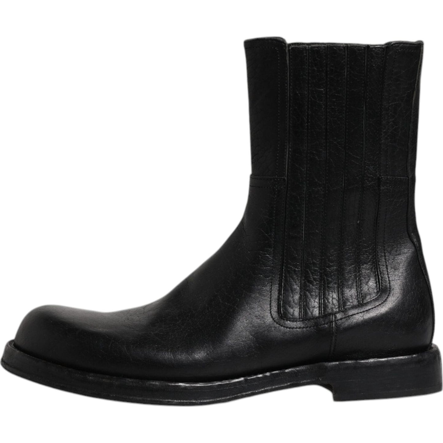Dolce & Gabbana Black Horse Leather Mid Calf Boots Shoes Dolce & Gabbana Black