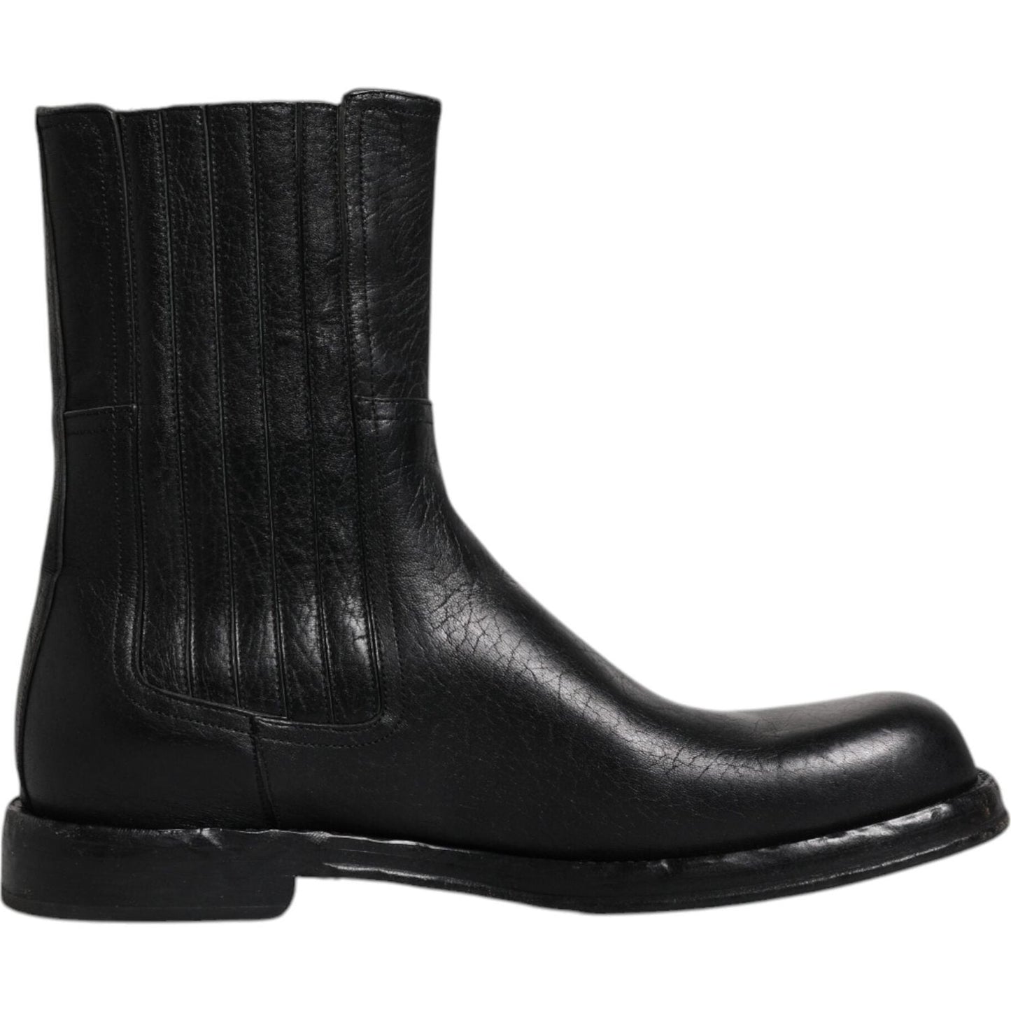 Dolce & Gabbana Black Horse Leather Mid Calf Boots Shoes Dolce & Gabbana Black