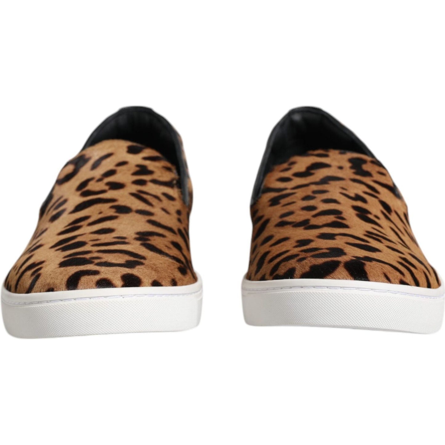 Dolce & Gabbana brown calfskin fur leopard print men's sneakers with rubber sole and logo details, made in Italy.