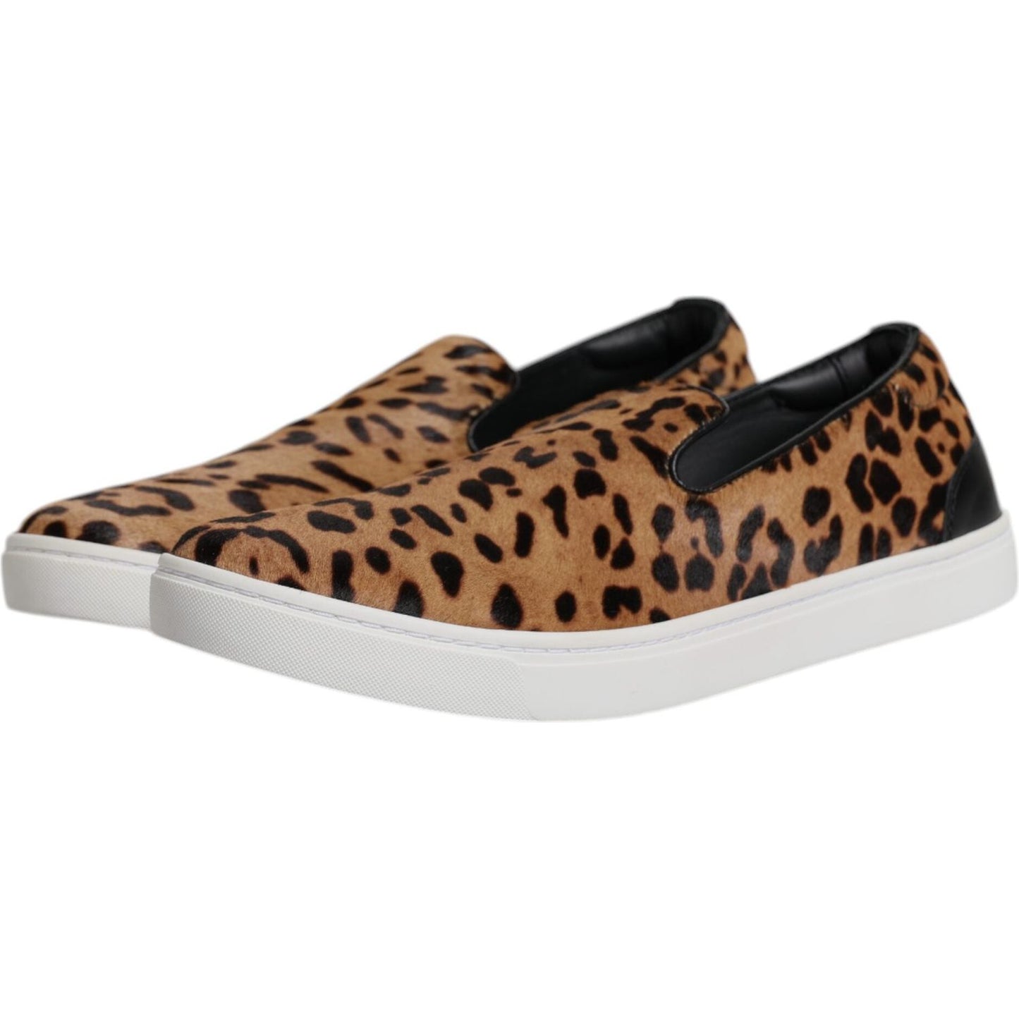 Dolce & Gabbana brown calfskin leopard print men's sneakers with rubber sole, exclusive Italian craftsmanship.