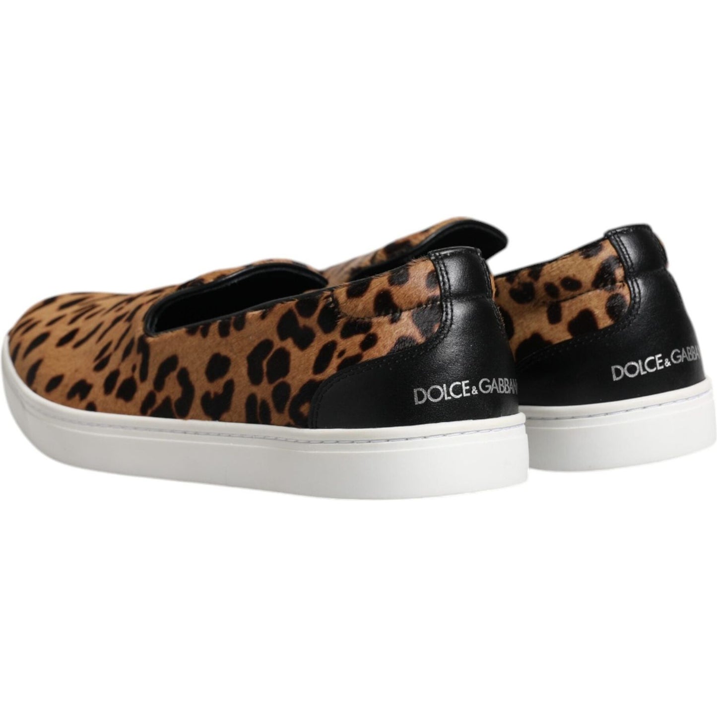 Dolce & Gabbana Brown Calfskin Leopard Print Men's Sneakers with Rubber Sole and Logo Detail