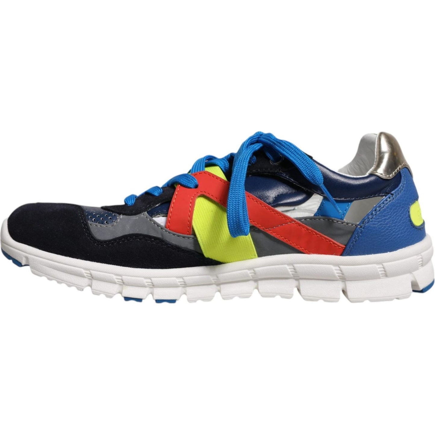 Dolce & Gabbana multicolor low top sneakers with leather suede, rubber sole, and lace-up closure, showcasing vibrant design.