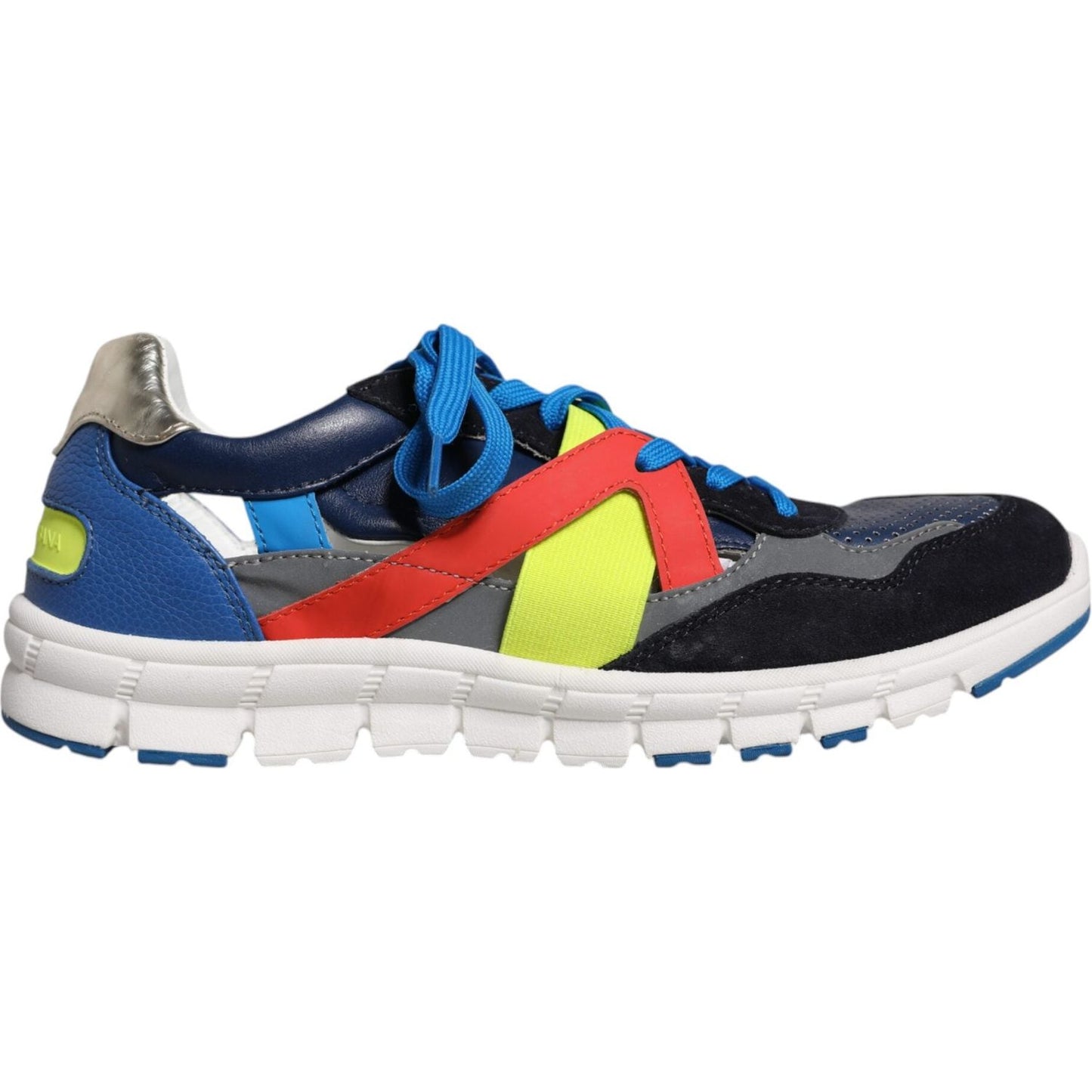 Dolce & Gabbana multicolor leather suede low top sneakers with rubber sole and lace-up closure, featuring logo details, made in Italy.