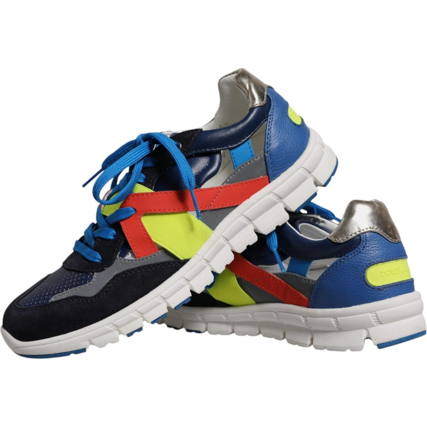 Dolce & Gabbana multicolor leather suede low top sneakers with rubber sole and lace-up closure, featuring logo details.