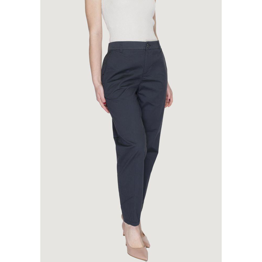 Street One Gray Cotton Women's Cigarette Pants, Spring/Summer Collection, 97% Cotton, 3% Elastane, Stylish and Comfortable Fit