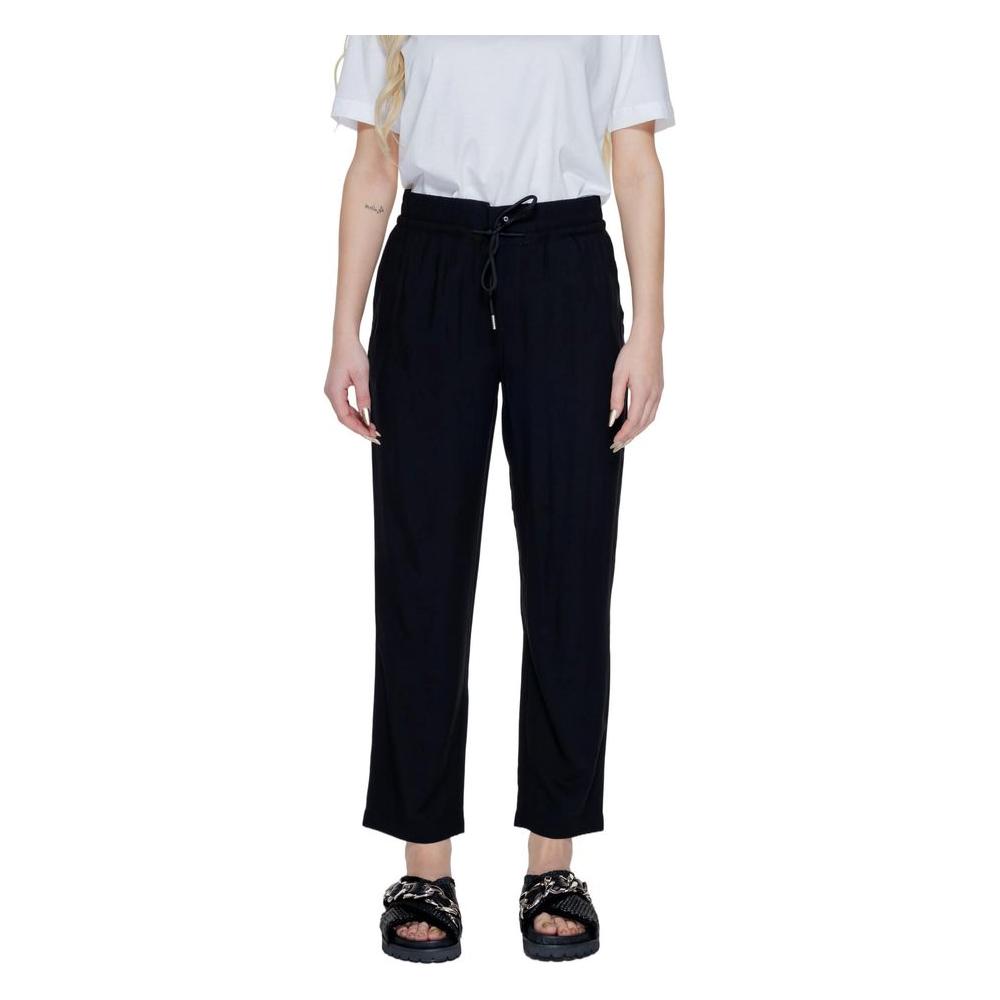 Street One women's black viscose pants, spring/summer collection, regular fit, styled with a white shirt.