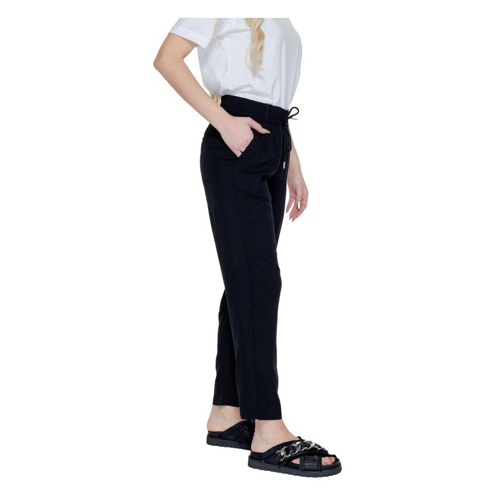 Street One black viscose women's regular pants from the Spring/Summer collection, shown on model side view.