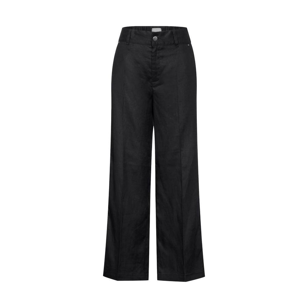 Black linen palazzo pants for women, spring/summer collection, breathable 100% linen material.