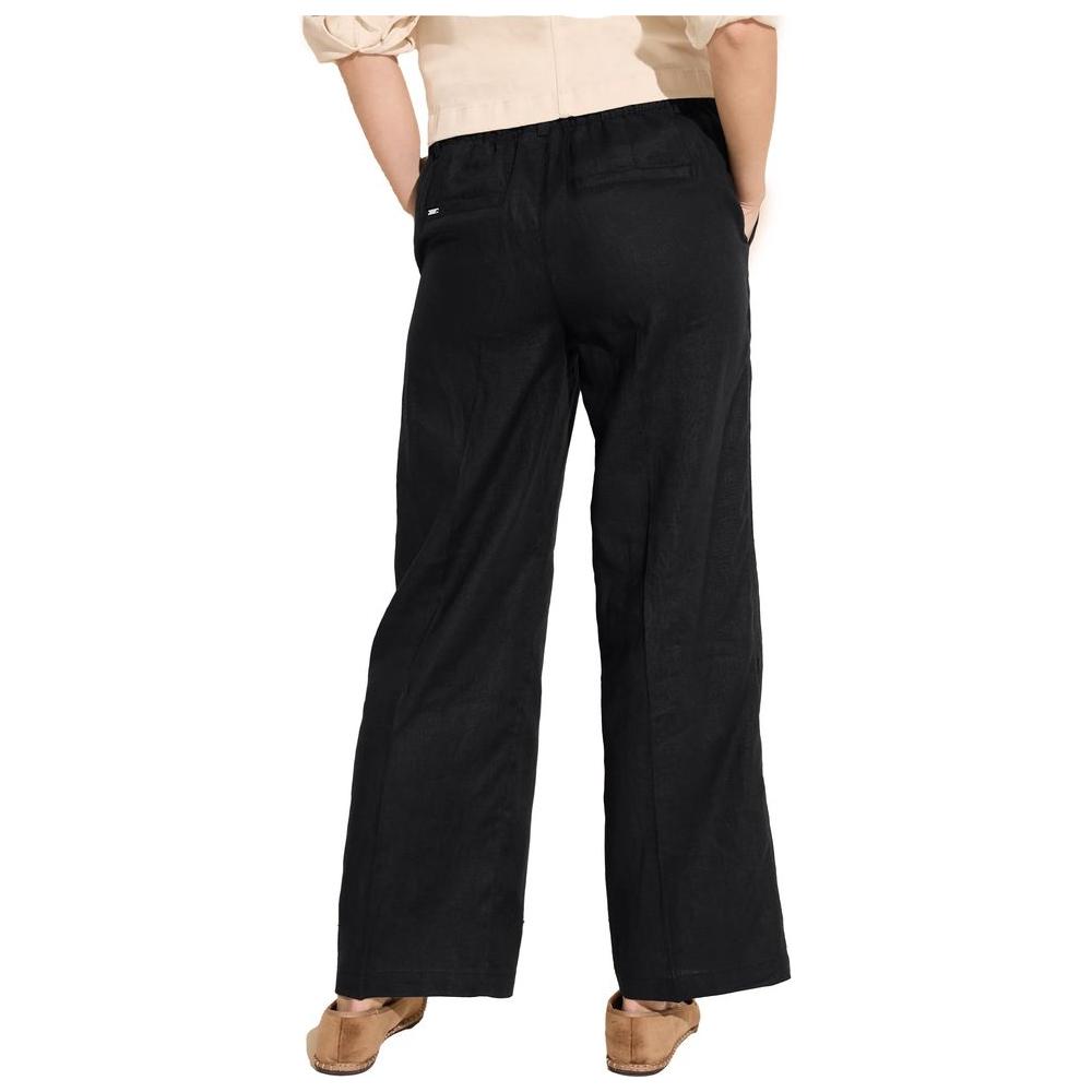 Street One black linen palazzo pants for women, part of the spring/summer collection, featuring a rear view in casual styling.