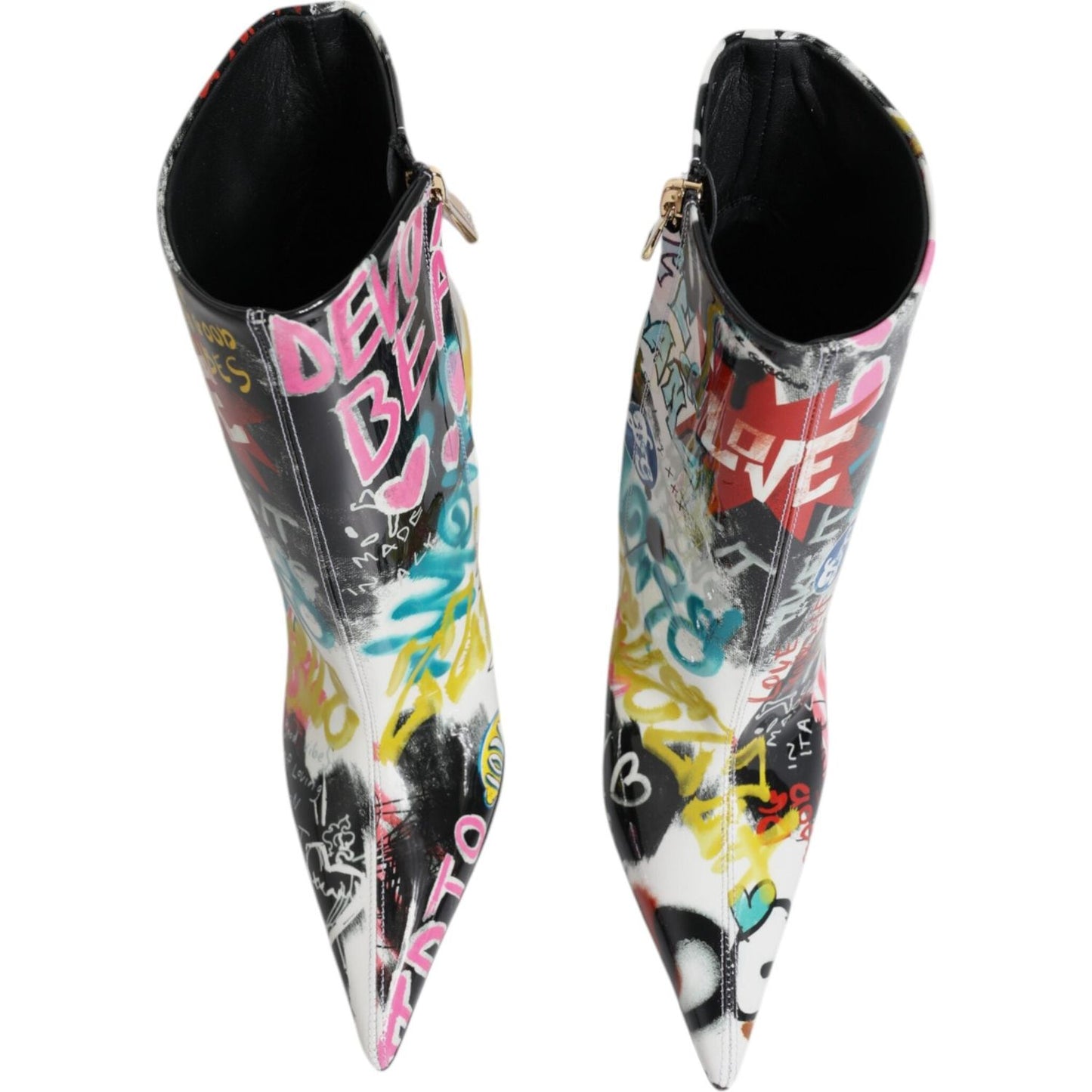 Dolce & Gabbana Multicolor Graffiti Keira Mid Calf Boots Shoes Dolce & Gabbana Gray