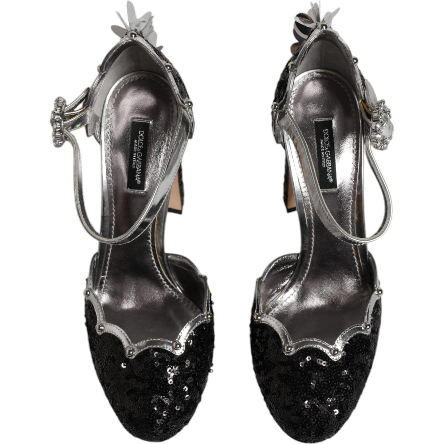 Dolce & Gabbana Black Silver Sequin Ankle Strap Sandals Shoes Dolce & Gabbana Dark Slate Gray