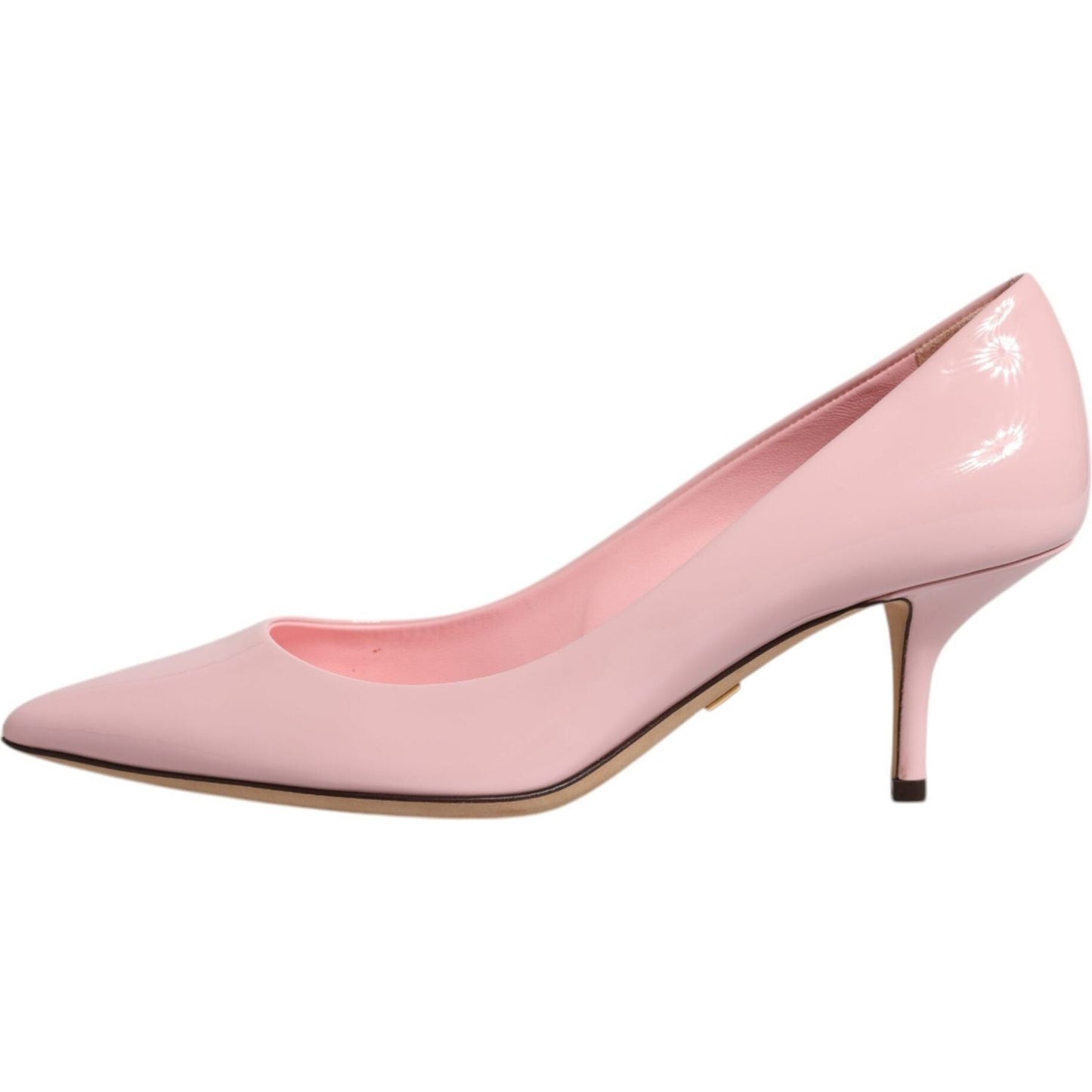 Dolce & Gabbana light pink patent leather heels, 100% calf leather, with minor discoloration, high quality, made in Italy.