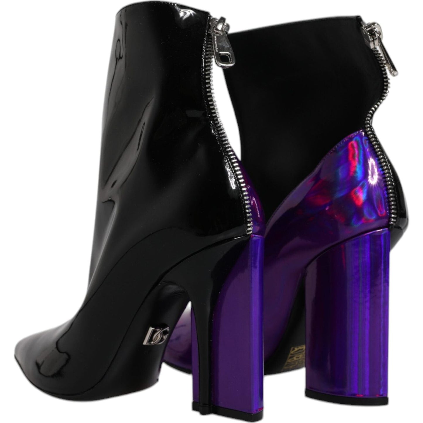 Dolce & Gabbana Purple Black Pointed Ankle Boots Shoes Dolce & Gabbana Black