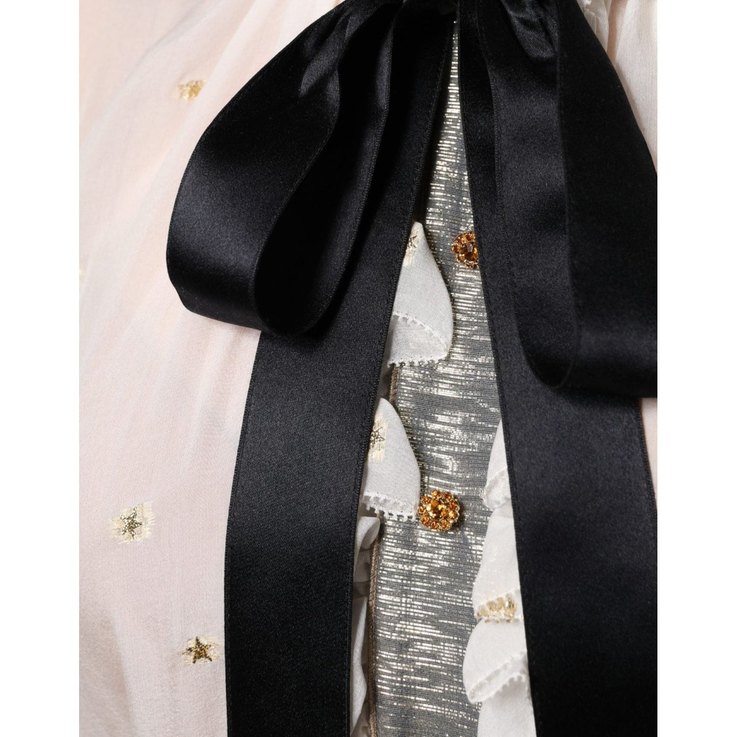 Dolce & Gabbana Off White Silk Blend Ascot Collar Blouse Top Dolce & Gabbana Dark Slate Gray