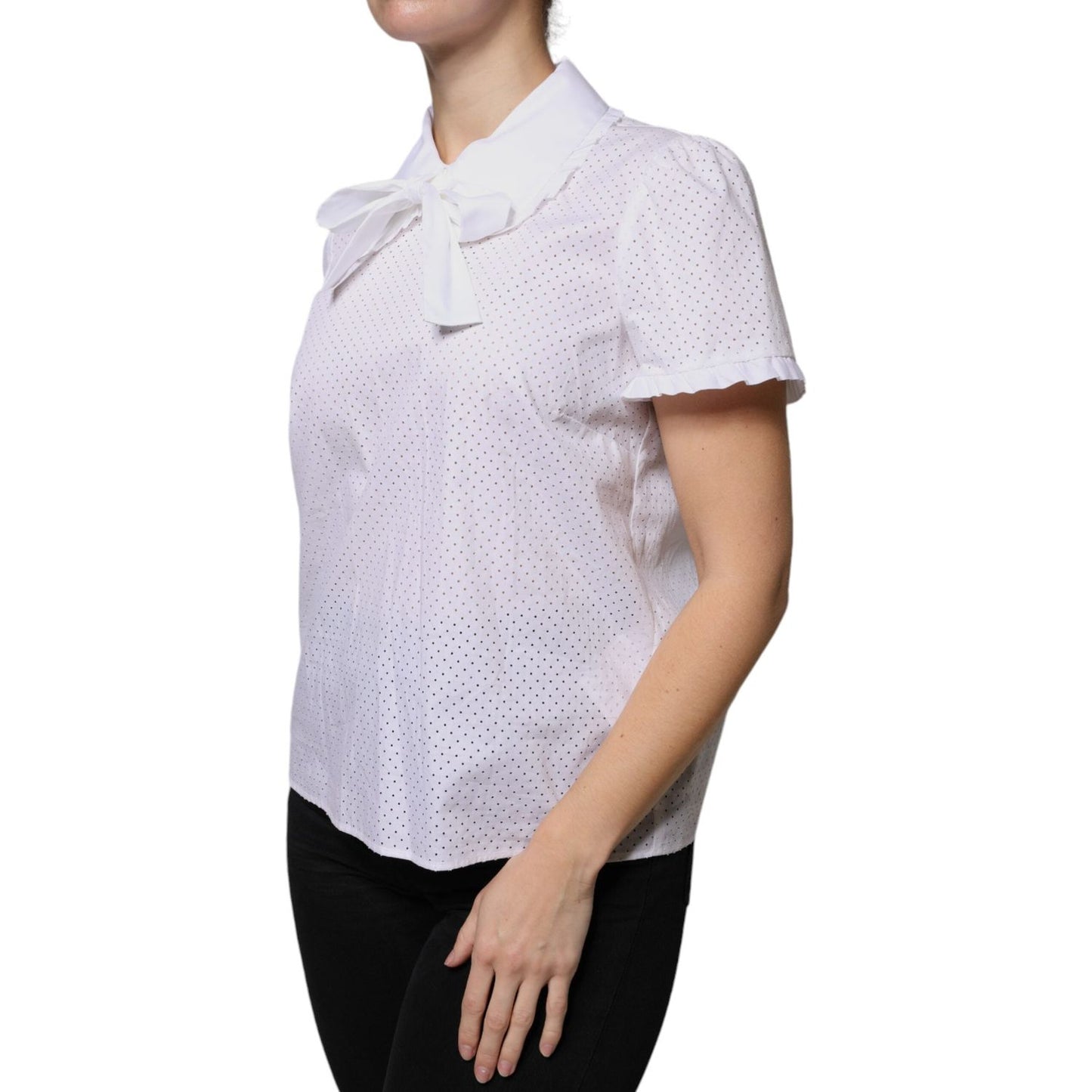 Valentino white cotton short sleeves collared blouse, RED VALENTINO, with logo details, minor makeup stains on collar, women's fashion top