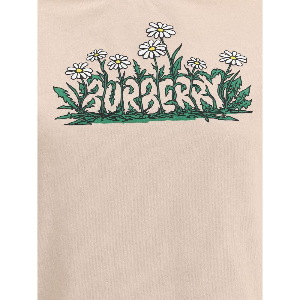 Burberry T-Shirt with floral graphic print and iconic monogram, featuring comfortable ribbed crew neck and monochrome pattern.