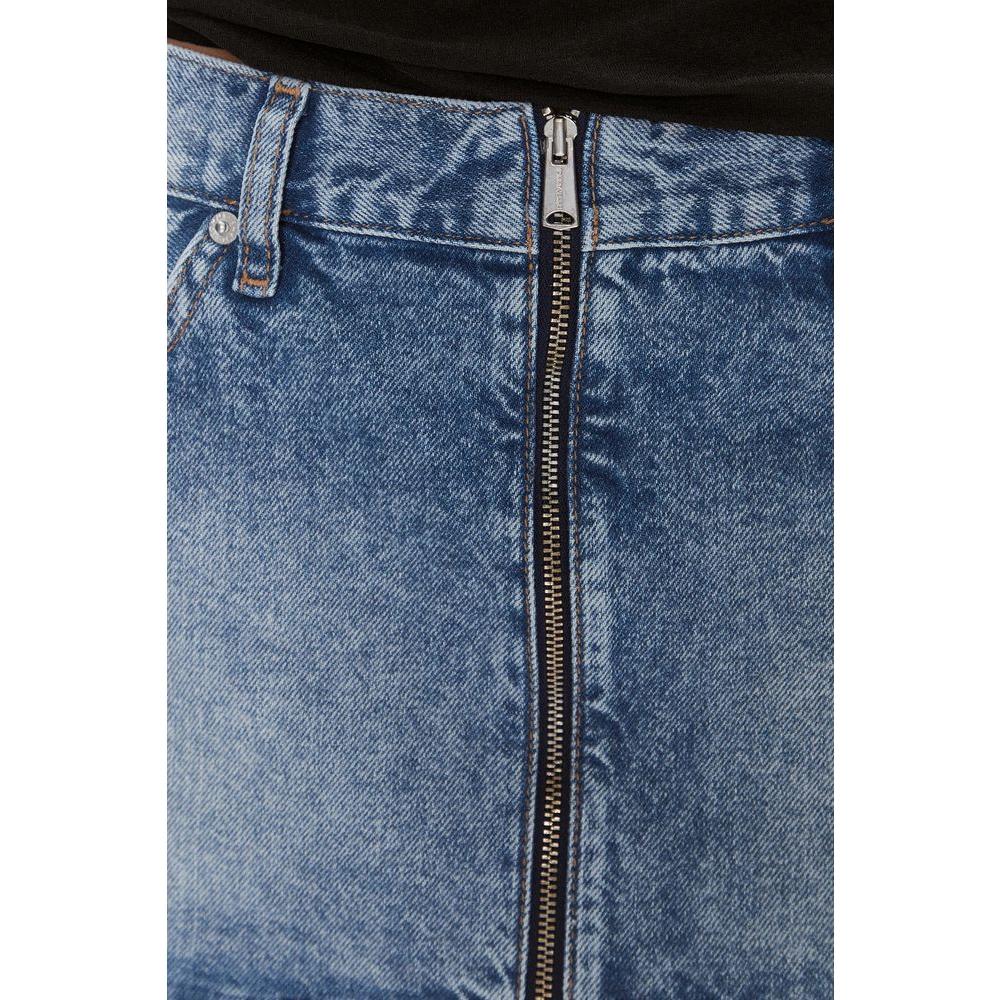 Close-up of blue recycled cotton mini skirt with zipper detail, from Tommy Hilfiger's spring/summer collection for women.