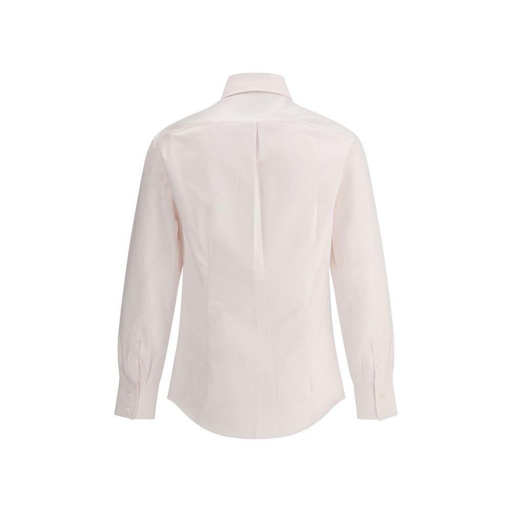 Back view of Brunello Cucinelli striped cotton shirt with classic collar and adjustable cuffs.