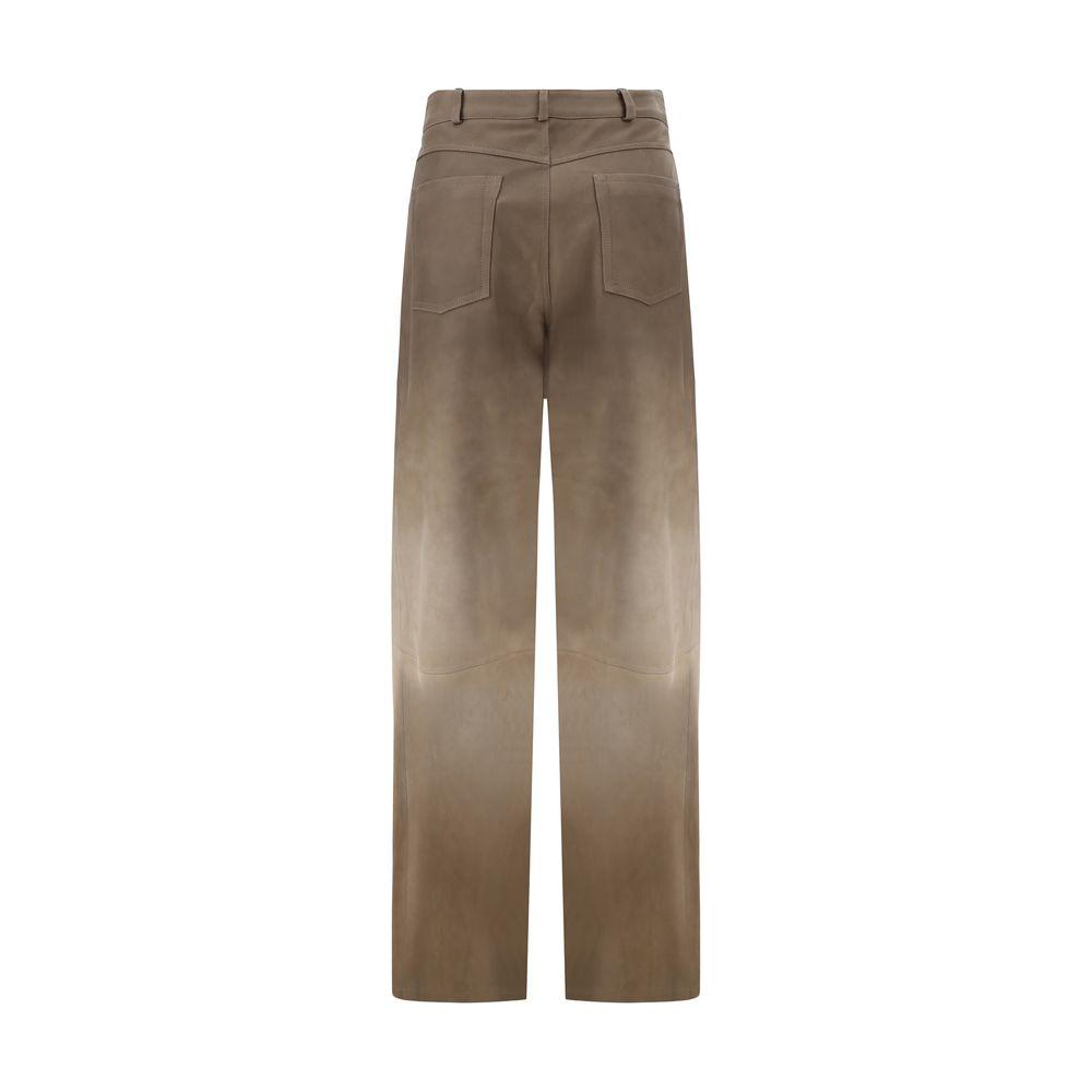 Back view of Arma Leather Catania Pants, wide-leg lambskin design with five-pocket, paneled finish, and belt loops waistband.