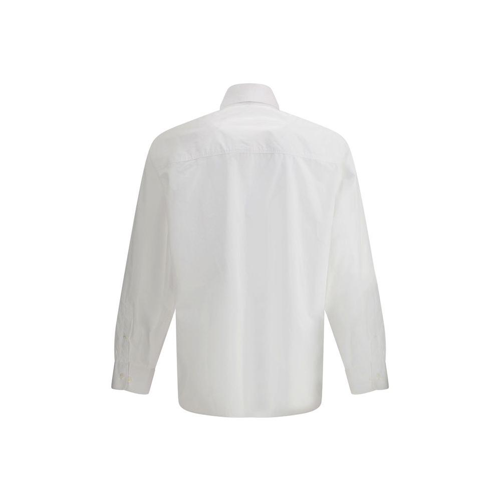 Back view of a cotton Sunflower shirt with classic collar, monochrome pattern, two buttoned patch pockets, and front button closure.