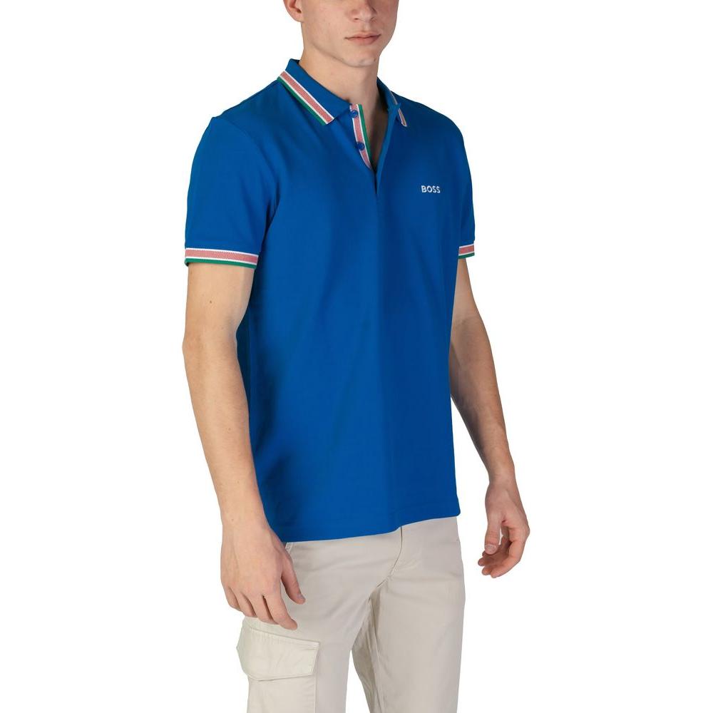 Hugo Boss blue cotton polo shirt for men, short-sleeved, fall/winter collection, 100% cotton, stylish and comfortable.