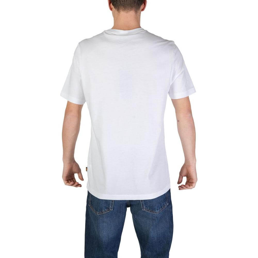 Back view of a men's short-sleeved white cotton t-shirt by Hugo Boss, part of the Fall/Winter collection.